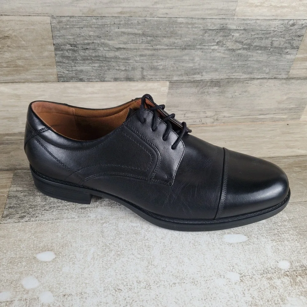 Johnston & Murphy Larkin Mens Oxford Shoes Sz 10 Black Leather Lace Up Plain Toe